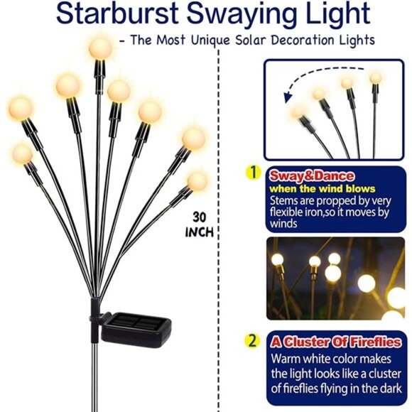 Solar Garden Lights - New Upgraded Solar Swaying Light, Sway by Wind - Picture 2 of 7